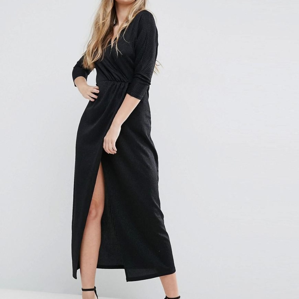 Vila Wrap Textured Maxi Dress - Black / S